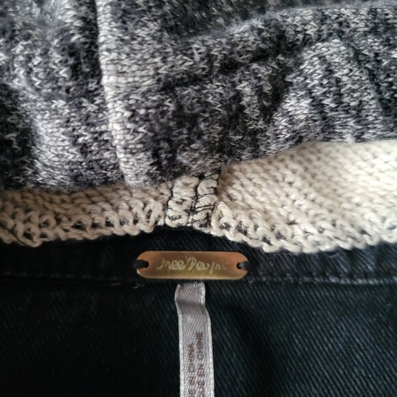 Free People Distressed Knit/Denim Jean Jacket, Women’s XS, Black, Removable Hood - Picture 6 of 10